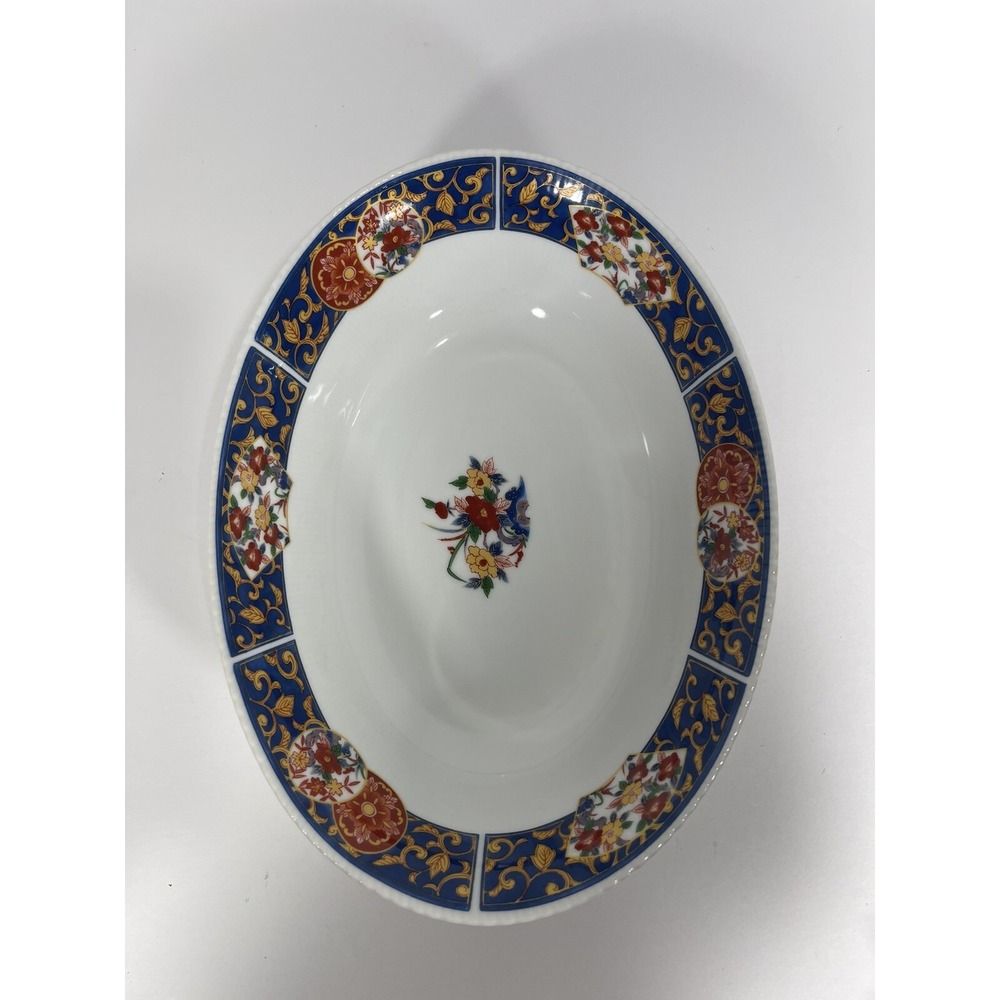 Utsuwa No Yakata Floral Pattern porcelain Vegetable Oval‎ Serving Bowl 10" Japan